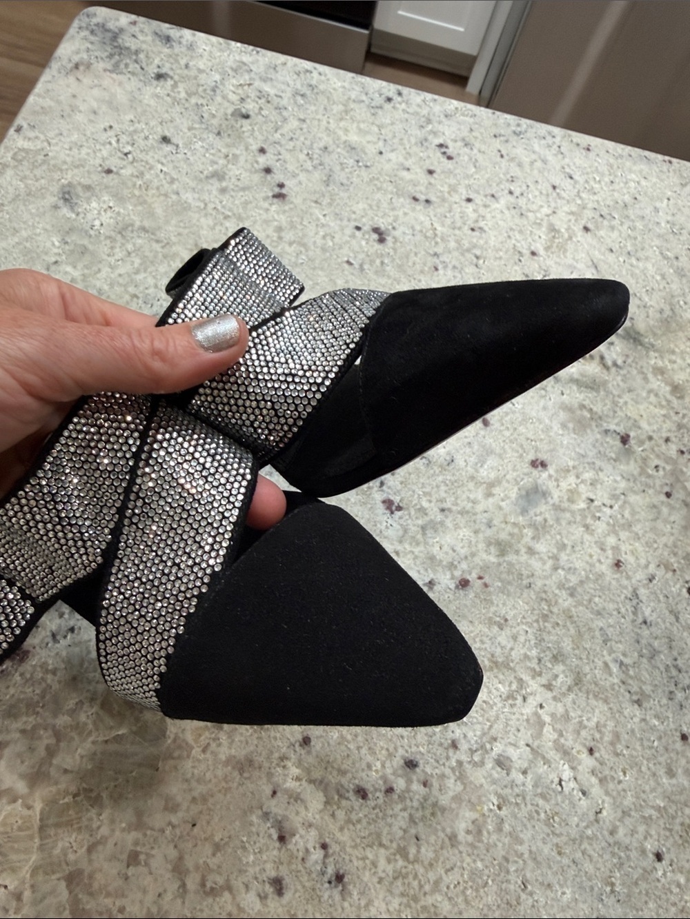 NEW Kate Spade Black Bianca Suede Crystal Rhinestone Wrap Closed Toe Pumps 6.5 - Picture 9 of 11